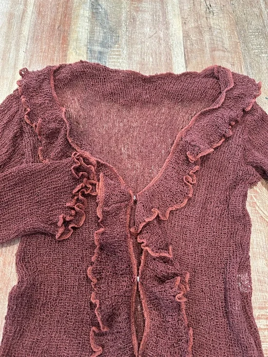 VTG Y2K Ruffled Semi-Sheer Snap-Front Cardigan - Picture 2 of 8